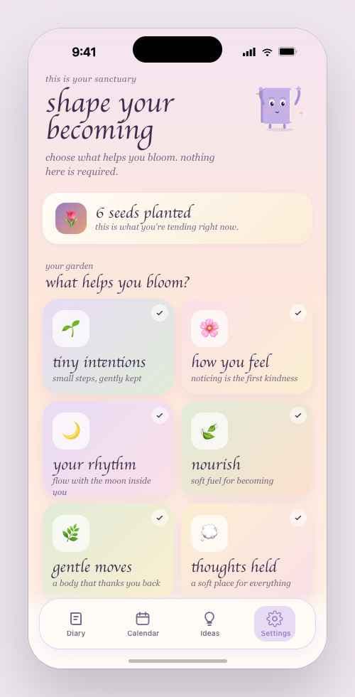 YouDailyPlan sanctuary settings screen